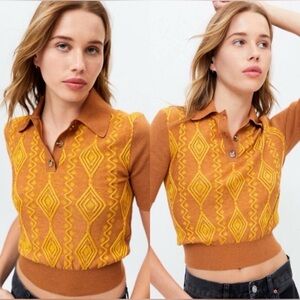 Urban Outfitters Size Small Brown and Yellow Geometric Crop Top
